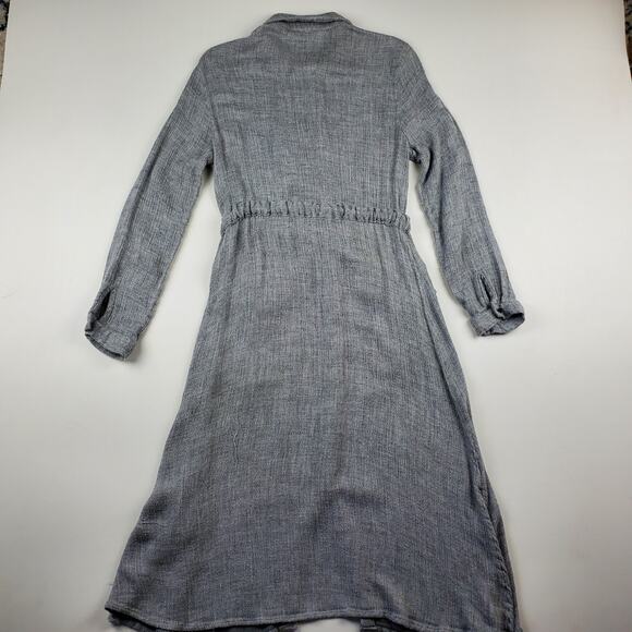 Zara Belted Shirt Dress Button Up Pocket Midi Gray Lightweight Boho Women Medium - Picture 10 of 11